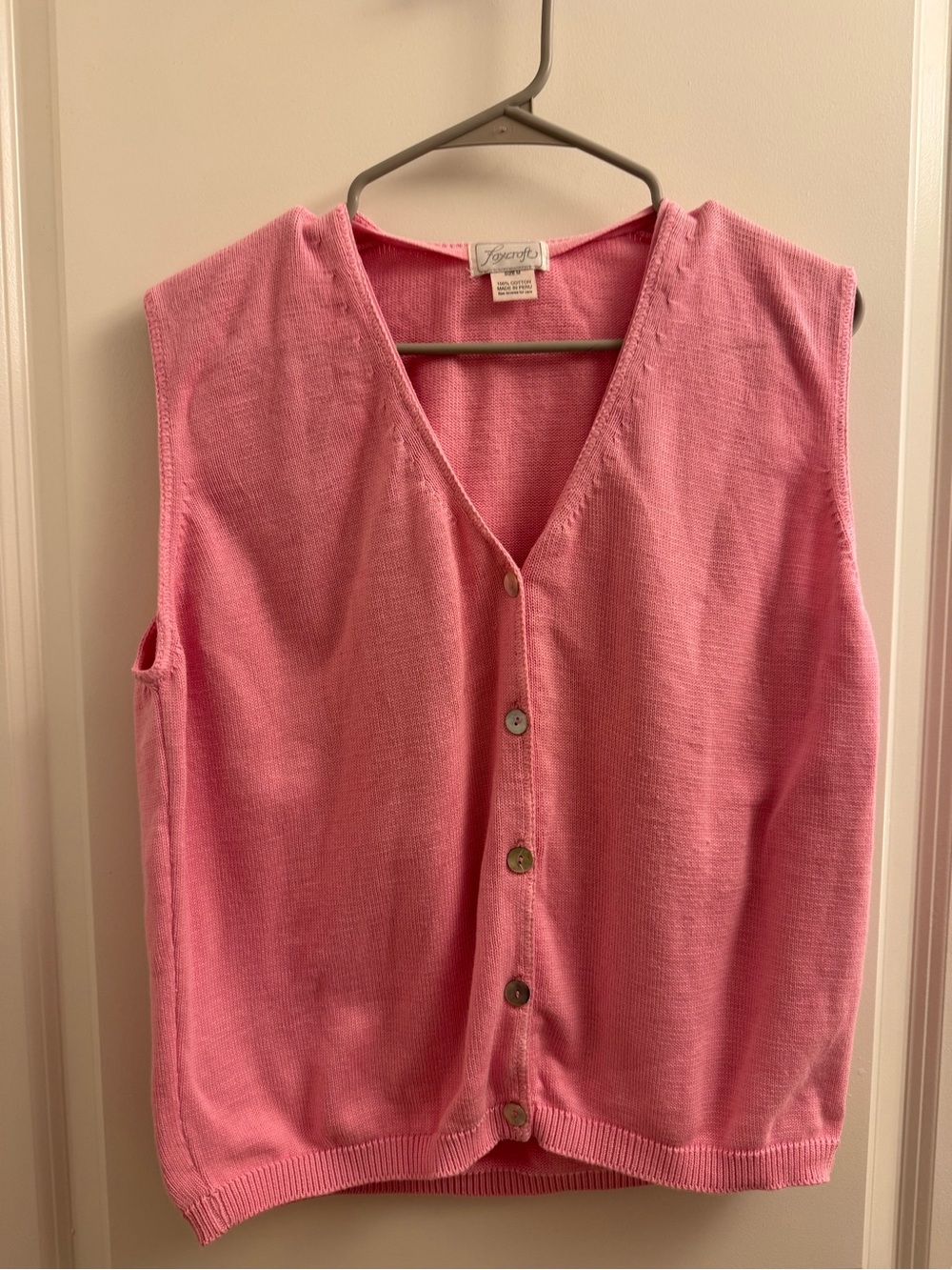 Foxcroft Pink 100% Cotton Sweater Vest with Mother of Pearl Buttons Size M